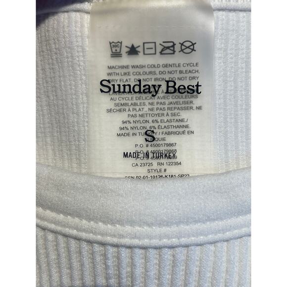 Sunday Best Tank Top Womens Small White Ribbed Cropped Halter Stretch Athletic - Picture 5 of 5